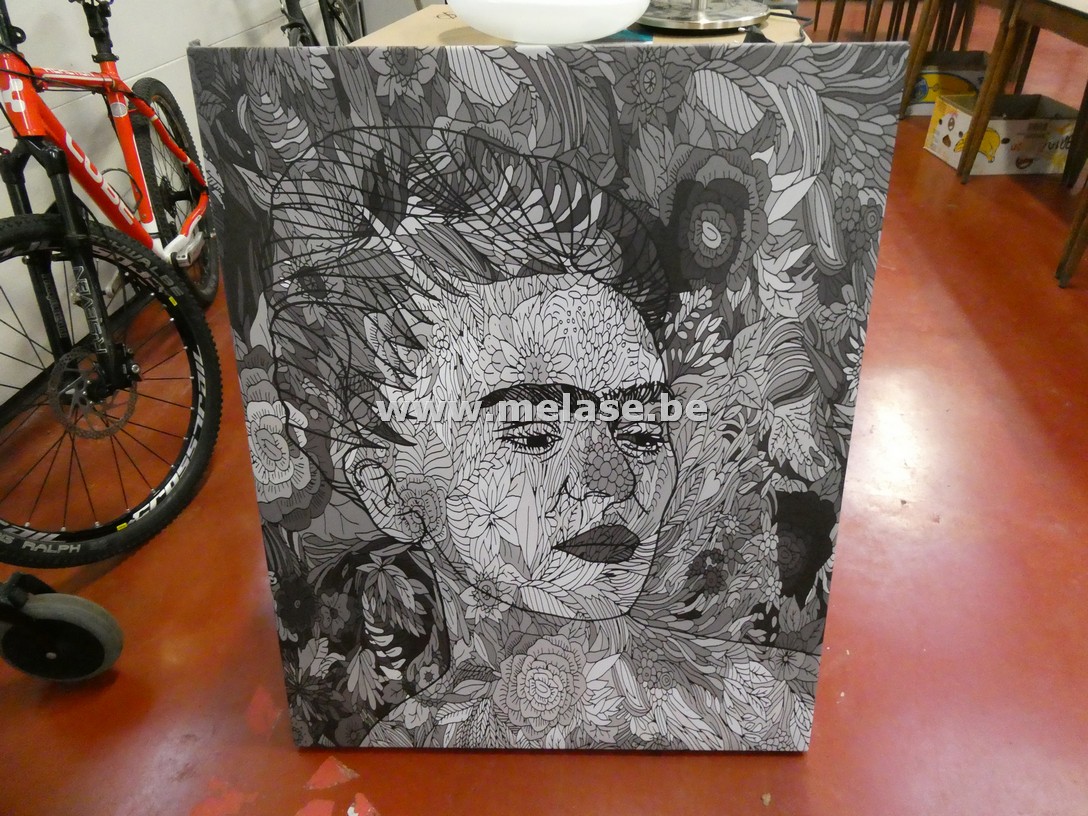 Canvas met een portret "in de stijl van Frida Kahlo"