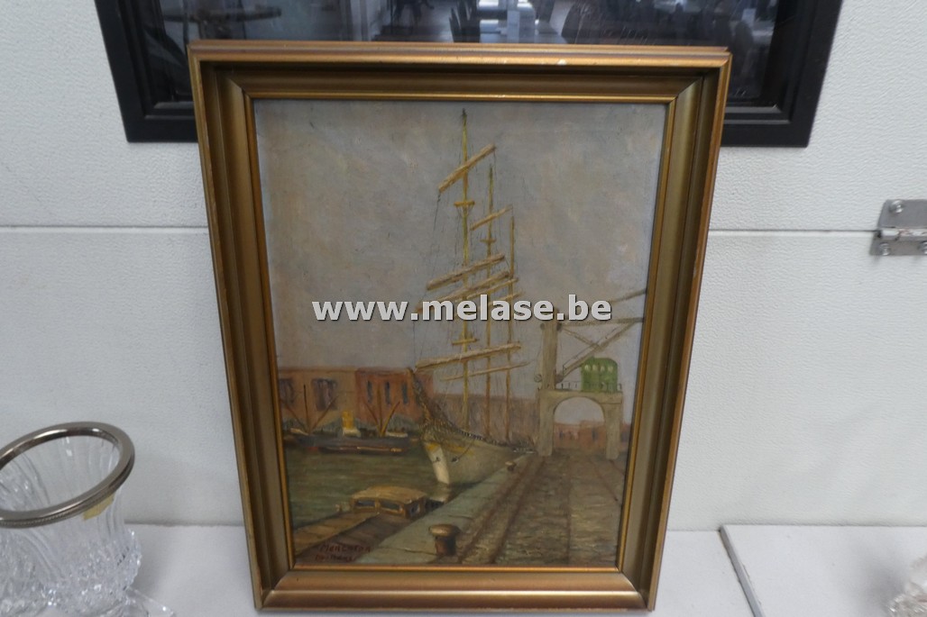 Schilderij in vergulde kader "Zeilboot"