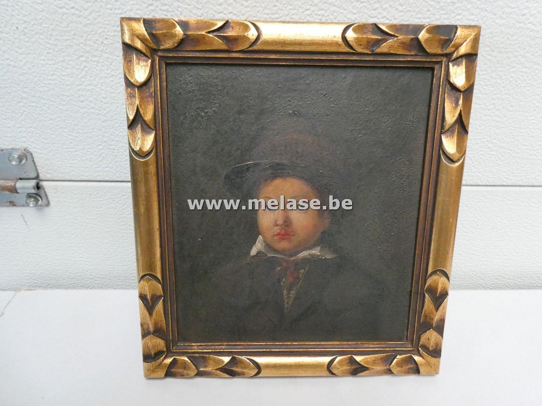 Olieverf schilderij "kind met bolhoed"