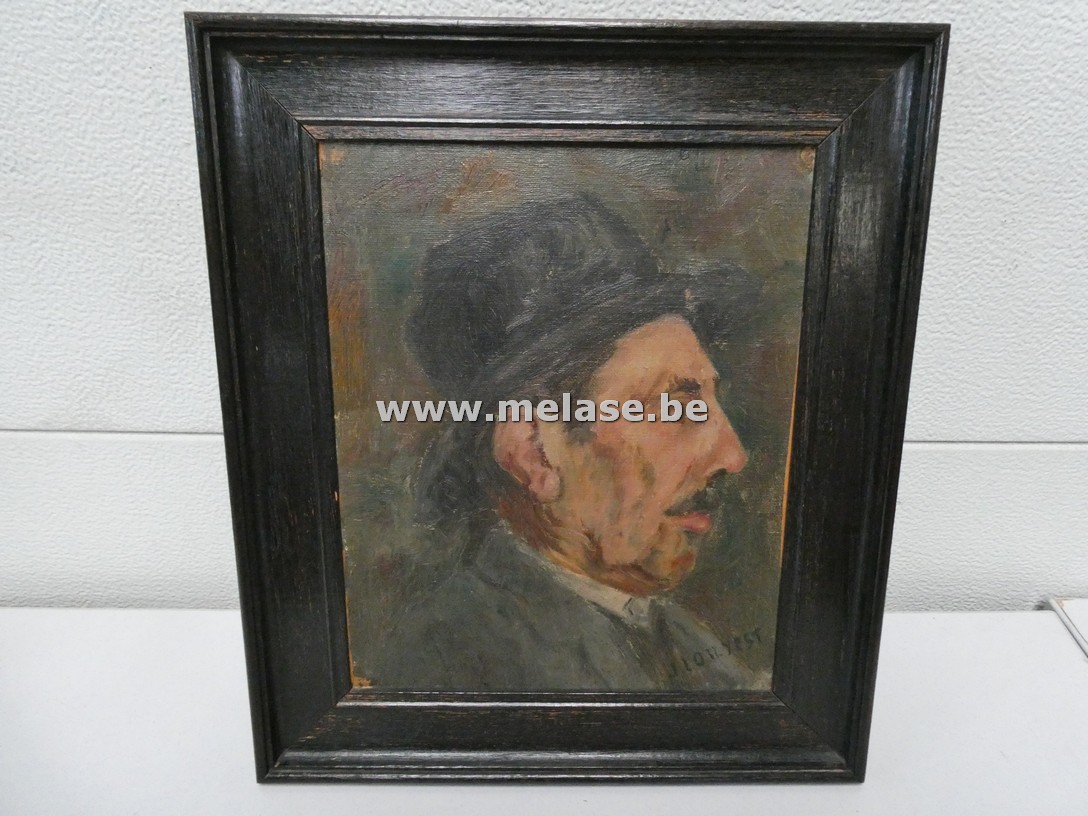 Olieverf schilderij "oudere man met hoed"