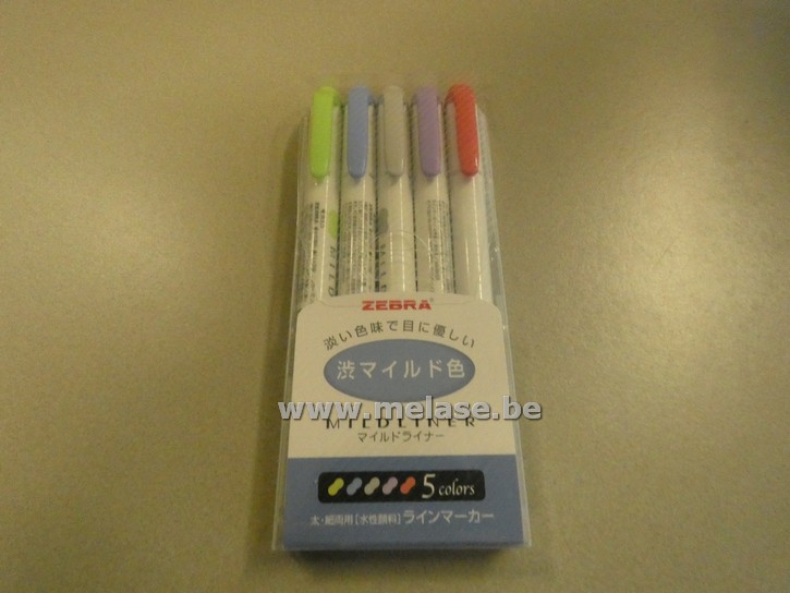 Stiften "Zebra 5 Mildliners - blauwe verpakking"