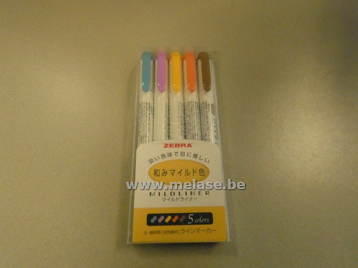 Stiften "Zebra 5 Mildliners - gele verpakking"
